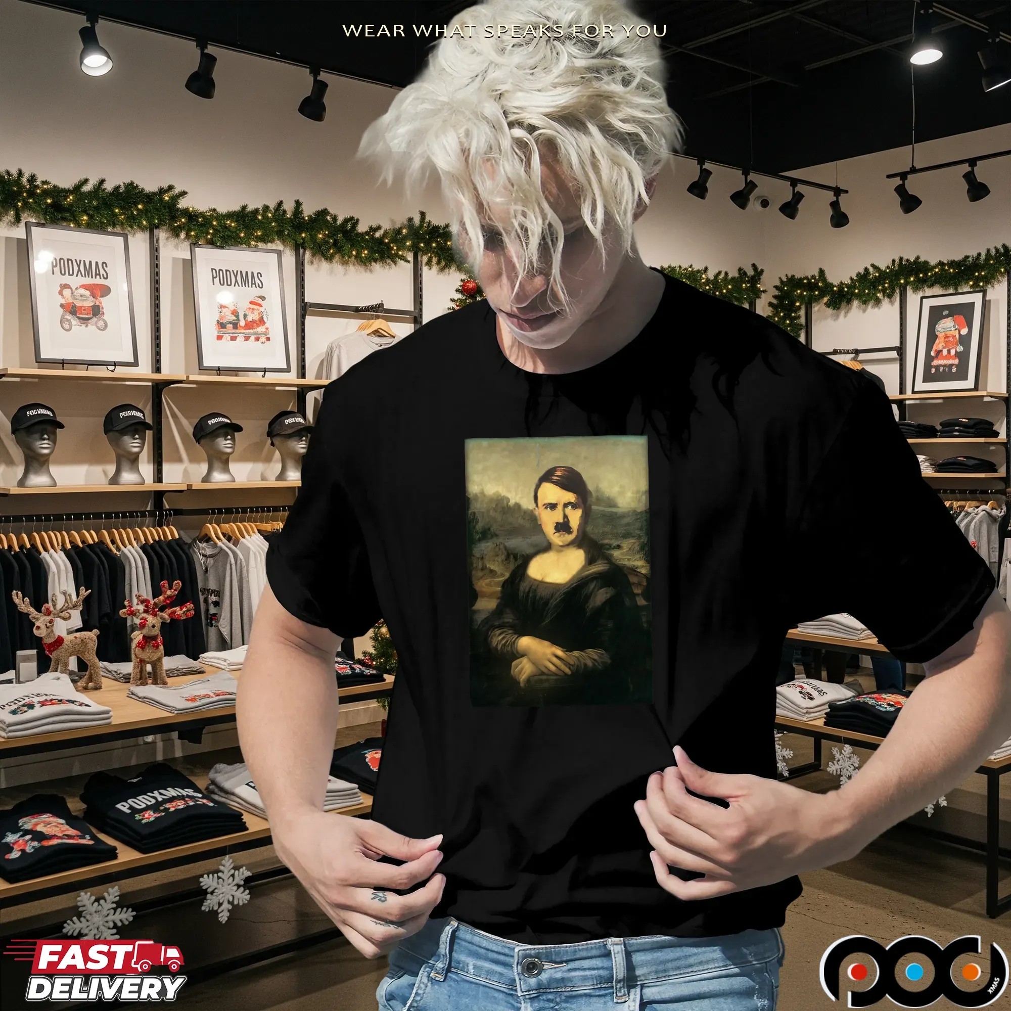 Hitler Mona Lisa Parody T Shirt