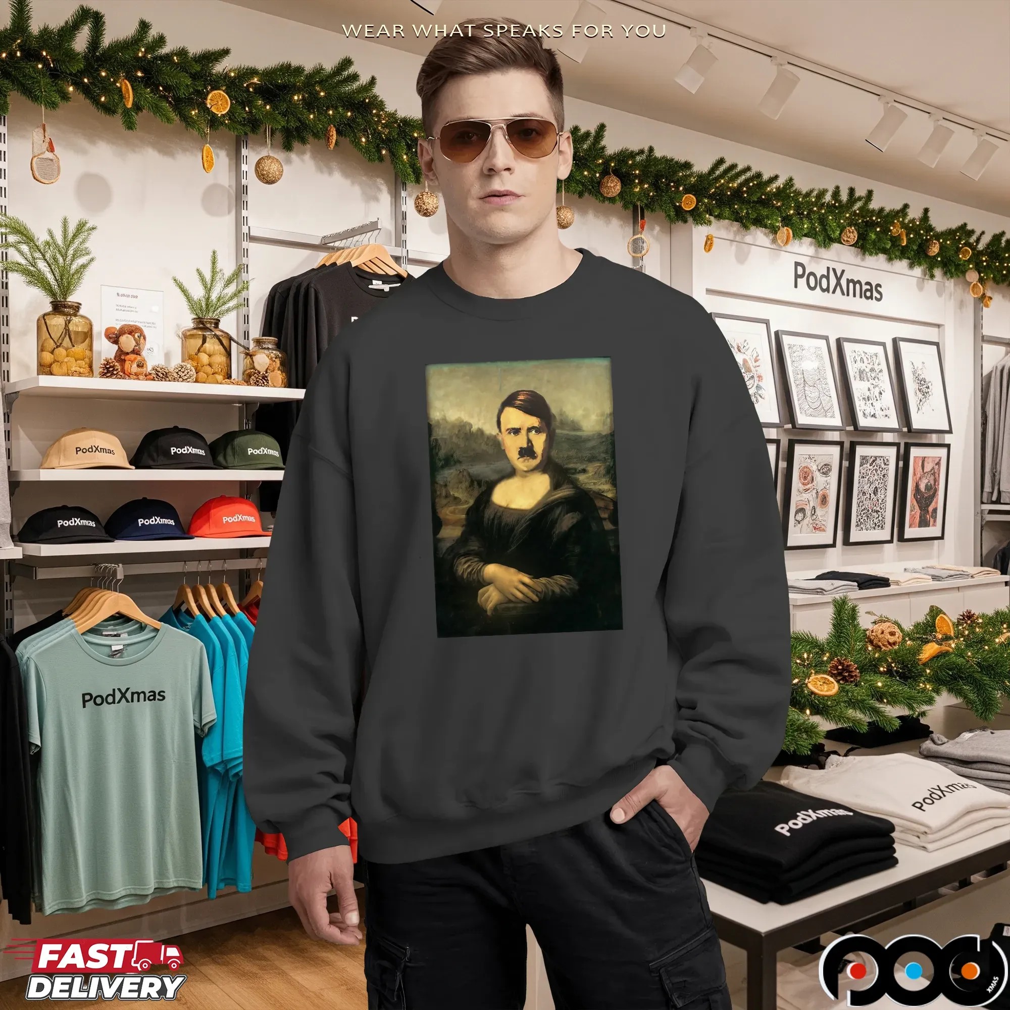 Hitler Mona Lisa Parody T Shirt
