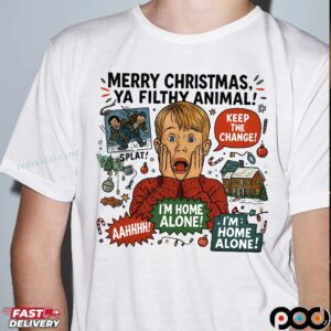Home Alone Kevin McCallister Merry Christmas Ya Filthy Animal Funny 90s Movie T Shirt