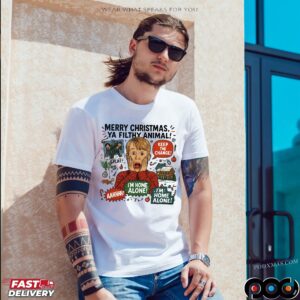 Home Alone Kevin McCallister Merry Christmas Ya Filthy Animal Funny 90s Movie T Shirt