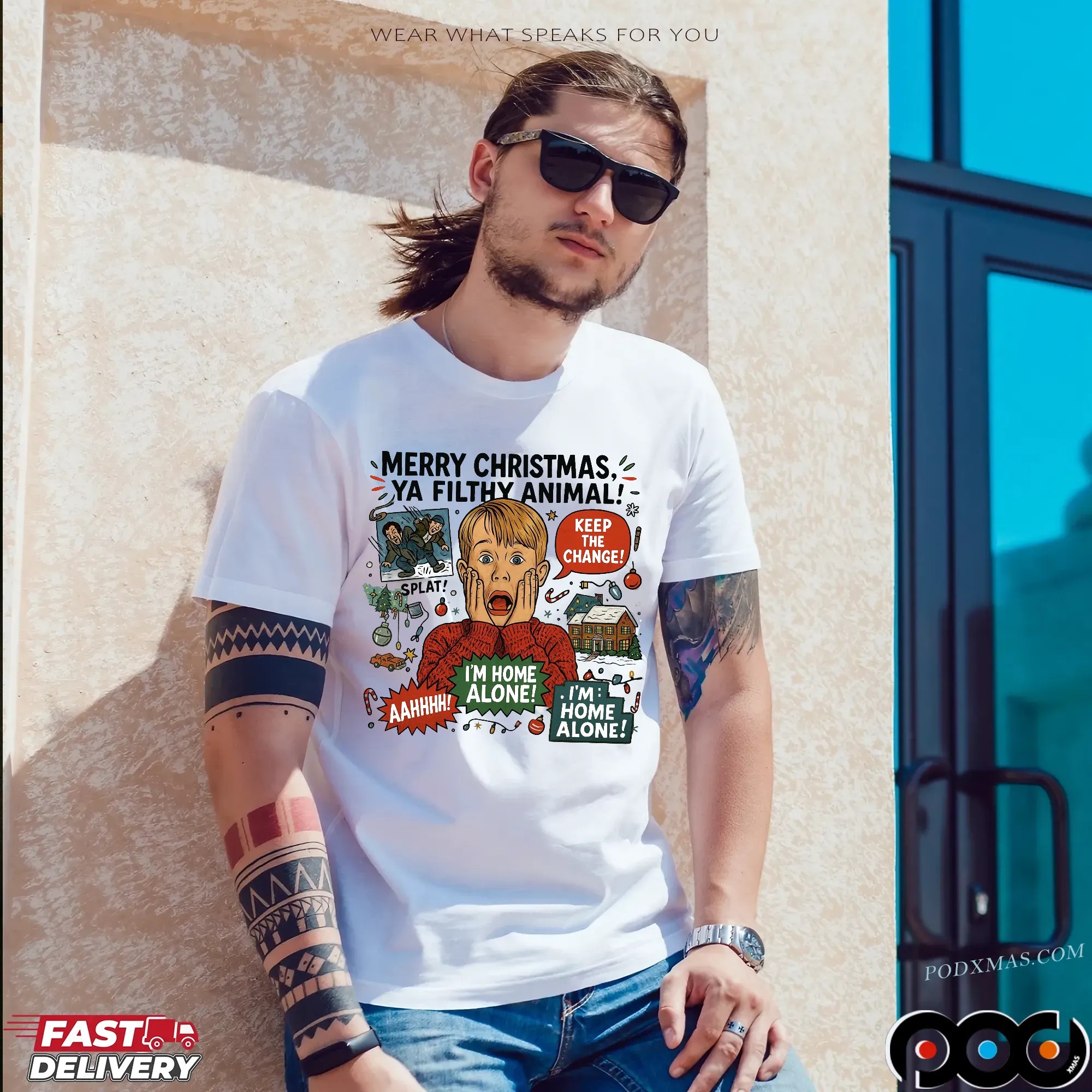 Home Alone Kevin McCallister Merry Christmas Ya Filthy Animal Funny 90s Movie T Shirt
