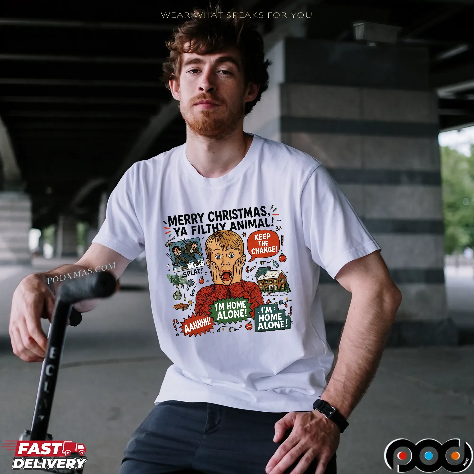 Home Alone Kevin McCallister Merry Christmas Ya Filthy Animal Funny 90s Movie T Shirt