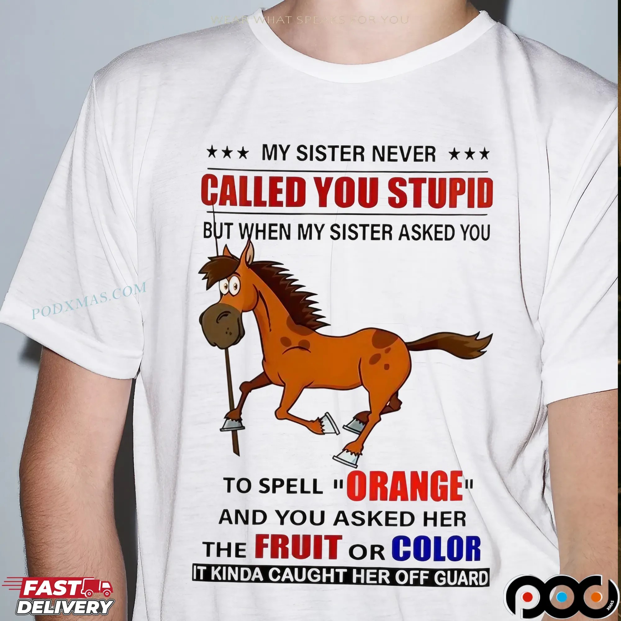 Horse My Sister Never Called You Stupid But When My Sister Asked You To Spell Orange T Shirt