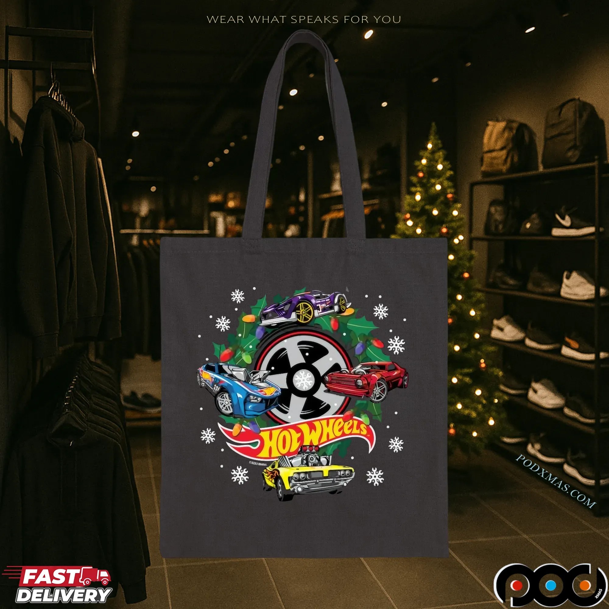 Hot Wheels Christmas Wreath with Lights and Cars T Shirt