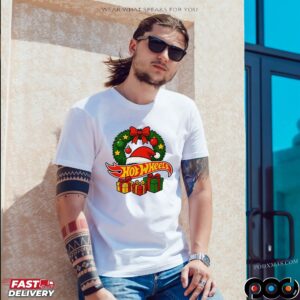 Hotwheels Christmas Laurel Wreath Santa Hat Gift T Shirt