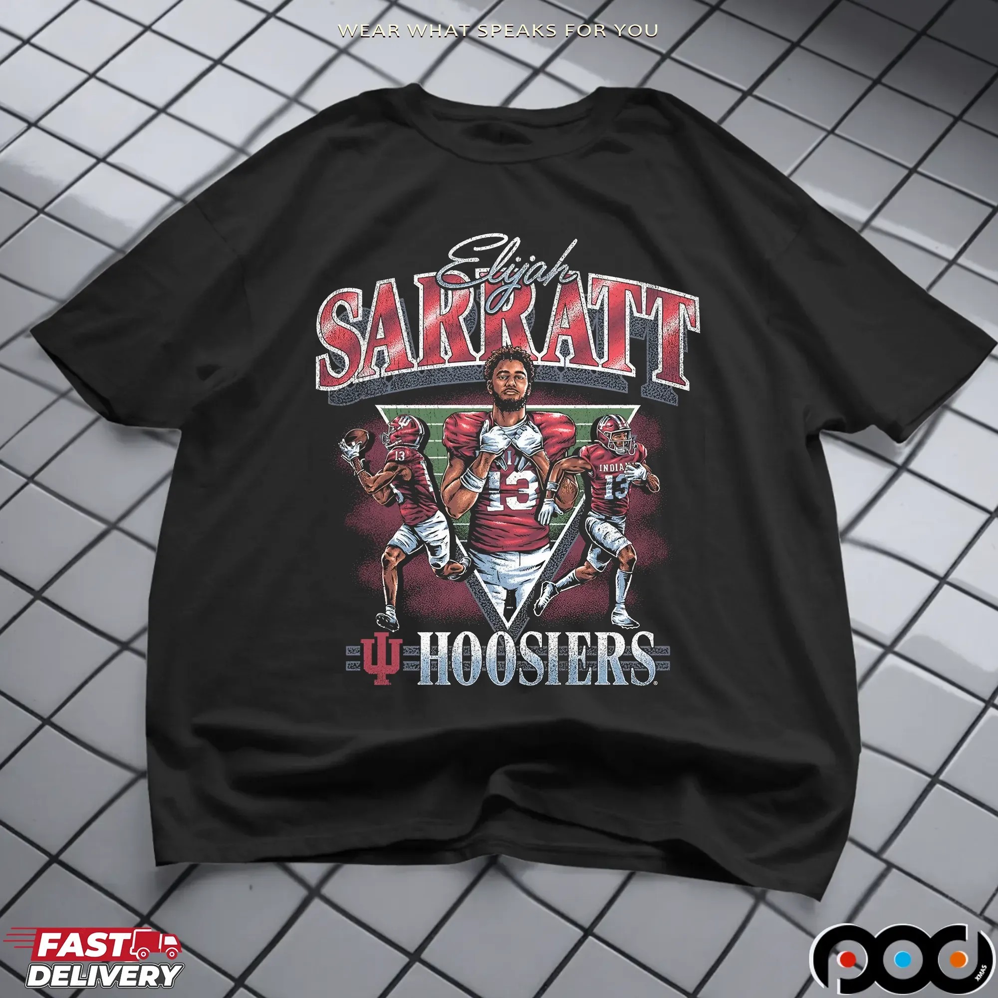 Indiana Hoosiers No 13 Elijah Sarratt Retro Bootleg Graphic T Shirt