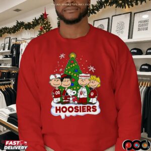 Indiana Hoosiers Peanuts Snoopy and Friends With Christmas Tree T Shirt