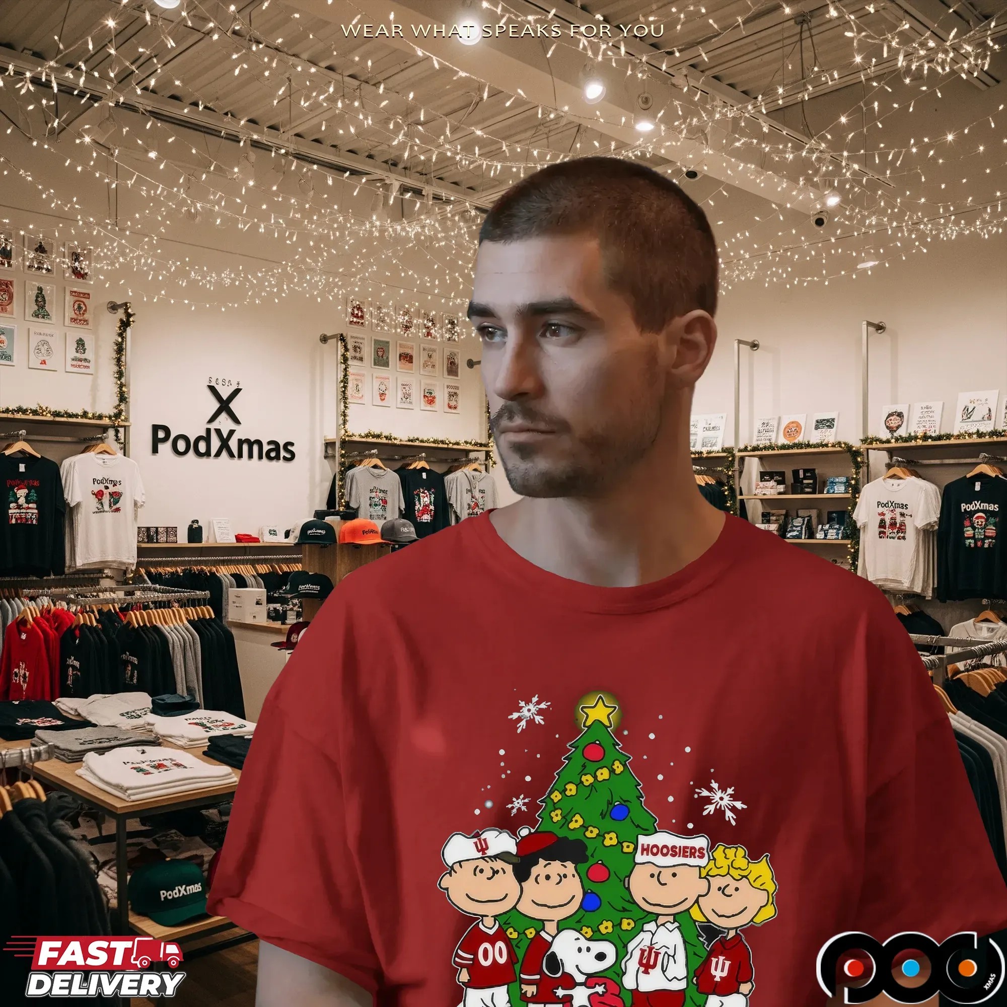 Indiana Hoosiers Peanuts Snoopy and Friends With Christmas Tree T Shirt