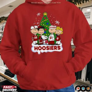 Indiana Hoosiers Peanuts Snoopy and Friends With Christmas Tree T Shirt