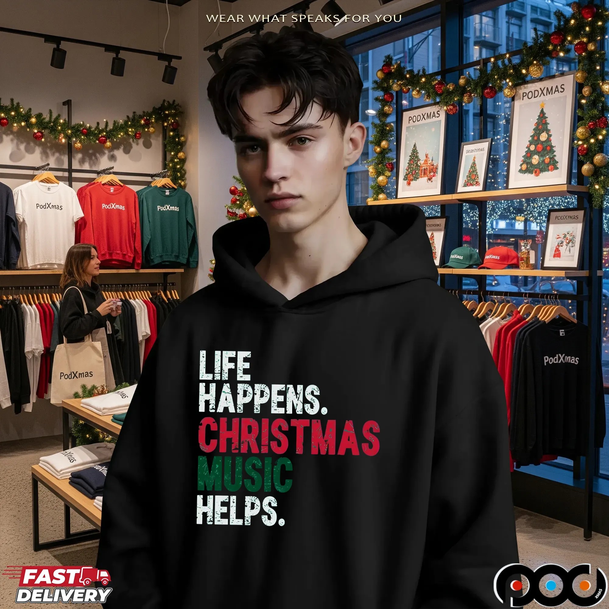 Life Happens Christmas Music Helps T Shirt