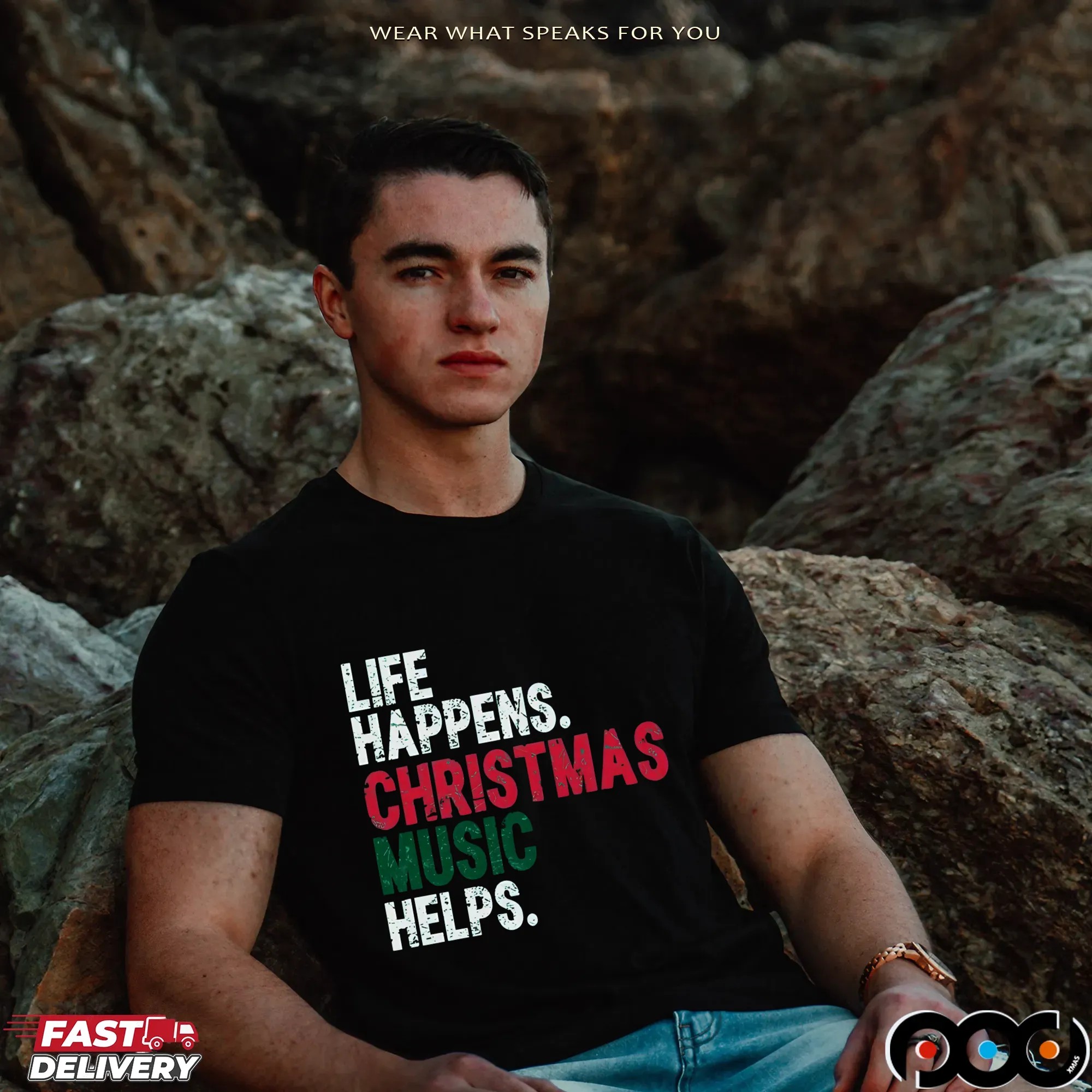 Life Happens Christmas Music Helps T Shirt