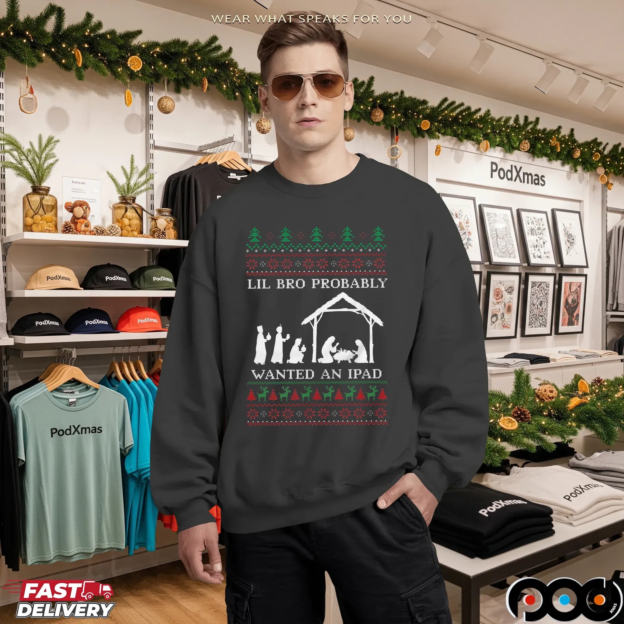 Lil Bro Probably Wanted An Ipad Ugly Christmas Meme T Shirt