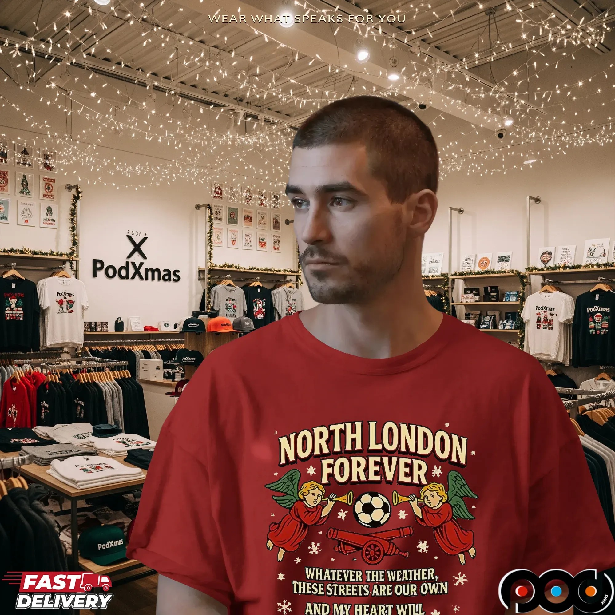 North London Forever Arsenal Slogan Cannon And Angel Christmas T Shirt North London Forever Arsenal Slogan Cannon And Angel Christmas T Shirt