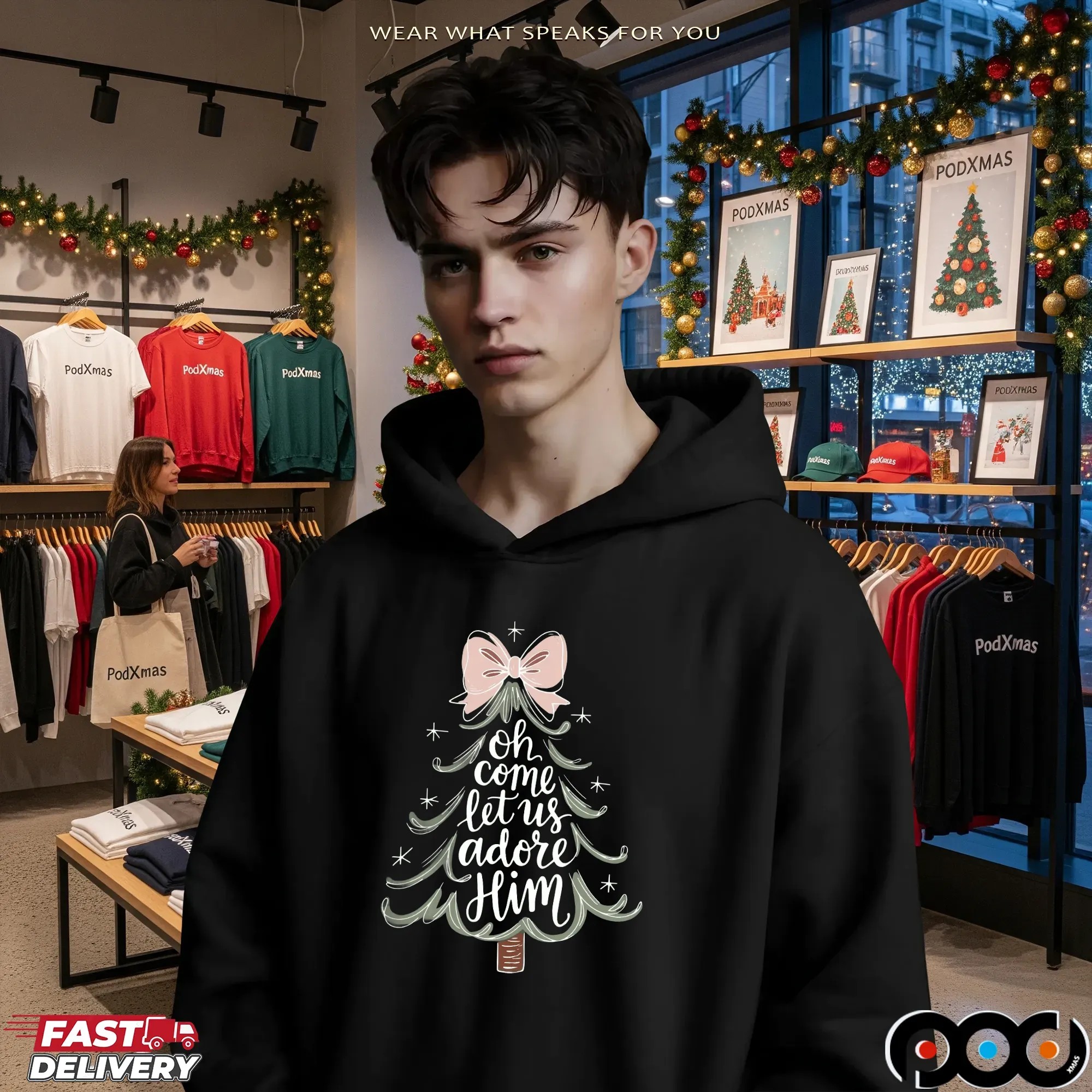Oh Come Let Us Adore Him Religious Christmas T Shirt