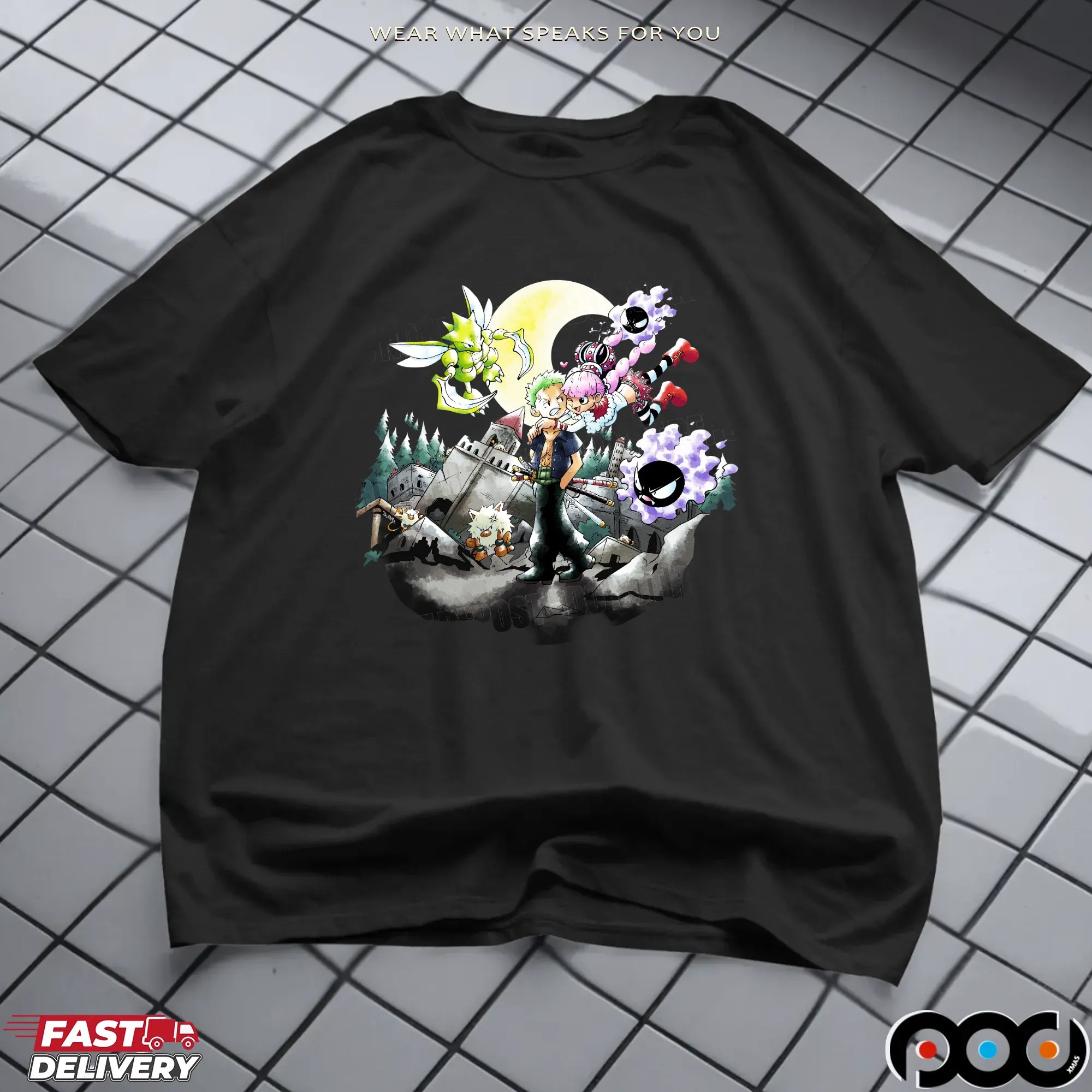 One Piece Roronoa Zoro and Perona Dark Moon Spooky Castle T Shirt