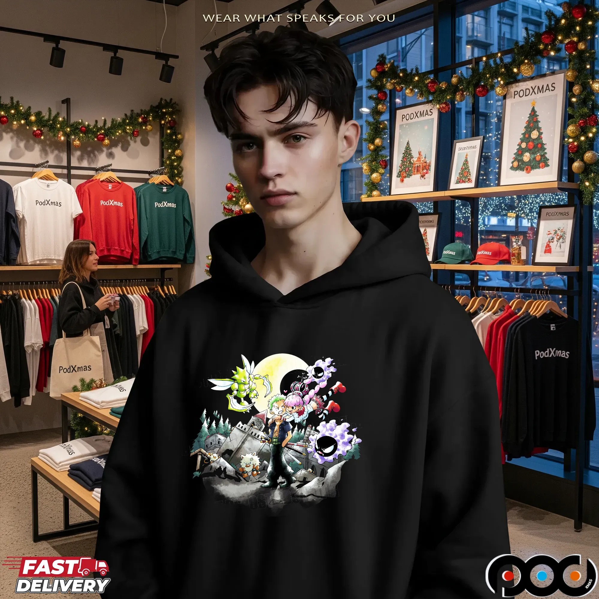 One Piece Roronoa Zoro and Perona Dark Moon Spooky Castle T Shirt