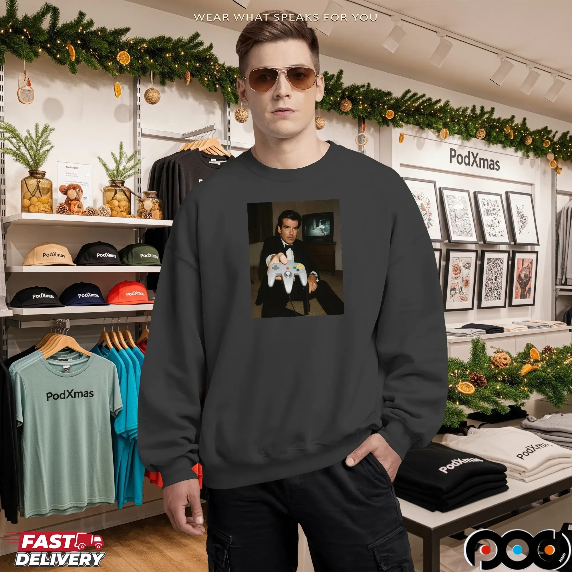 Pierce Brosnan Holding A Nintendo 64 Goldeneye 007 Retro Game T Shirt Pierce Brosnan Holding A Nintendo 64 Goldeneye 007 Retro Game T Shirt