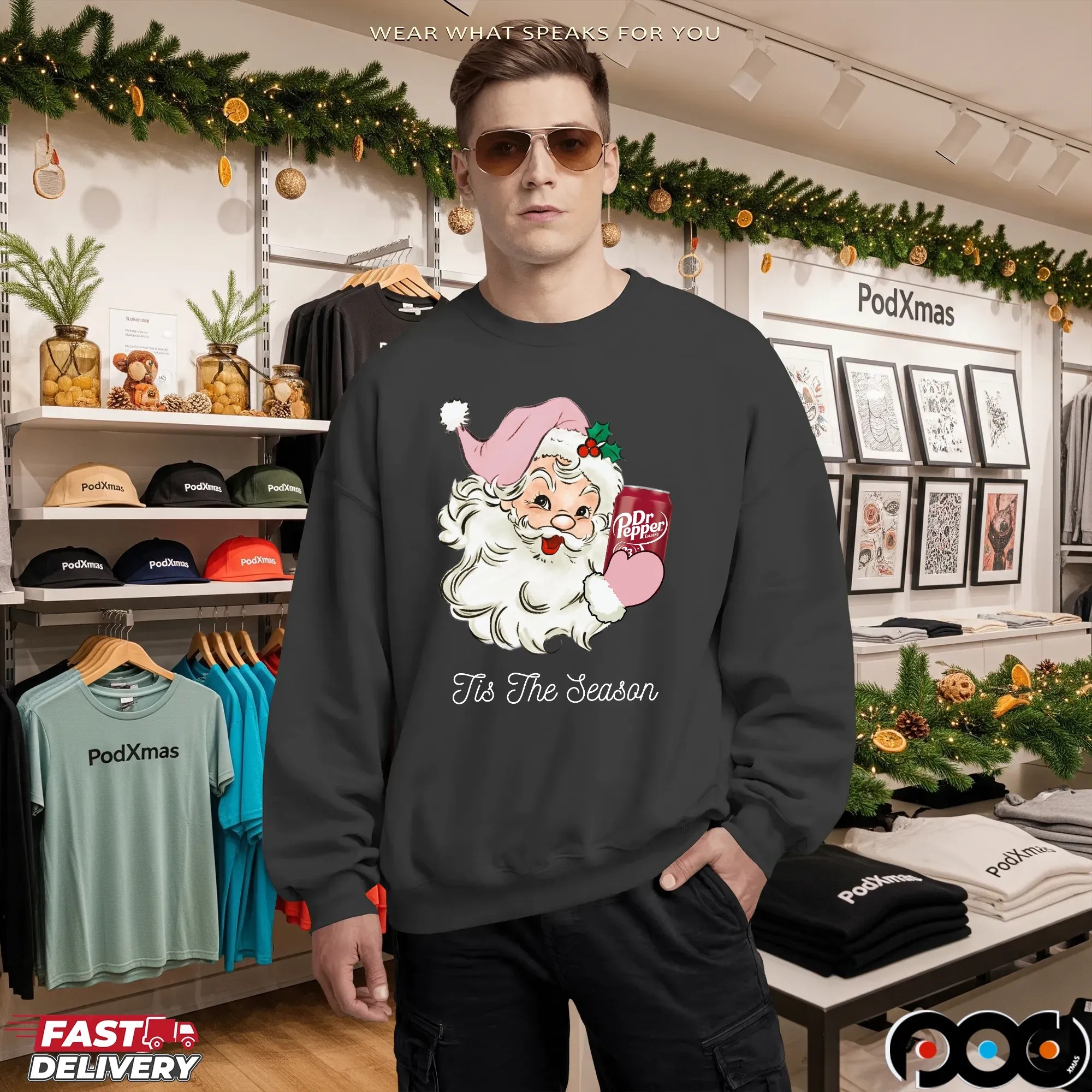 Santa Claus Dr Pepper Tis The Season Merry Christmas T Shirt