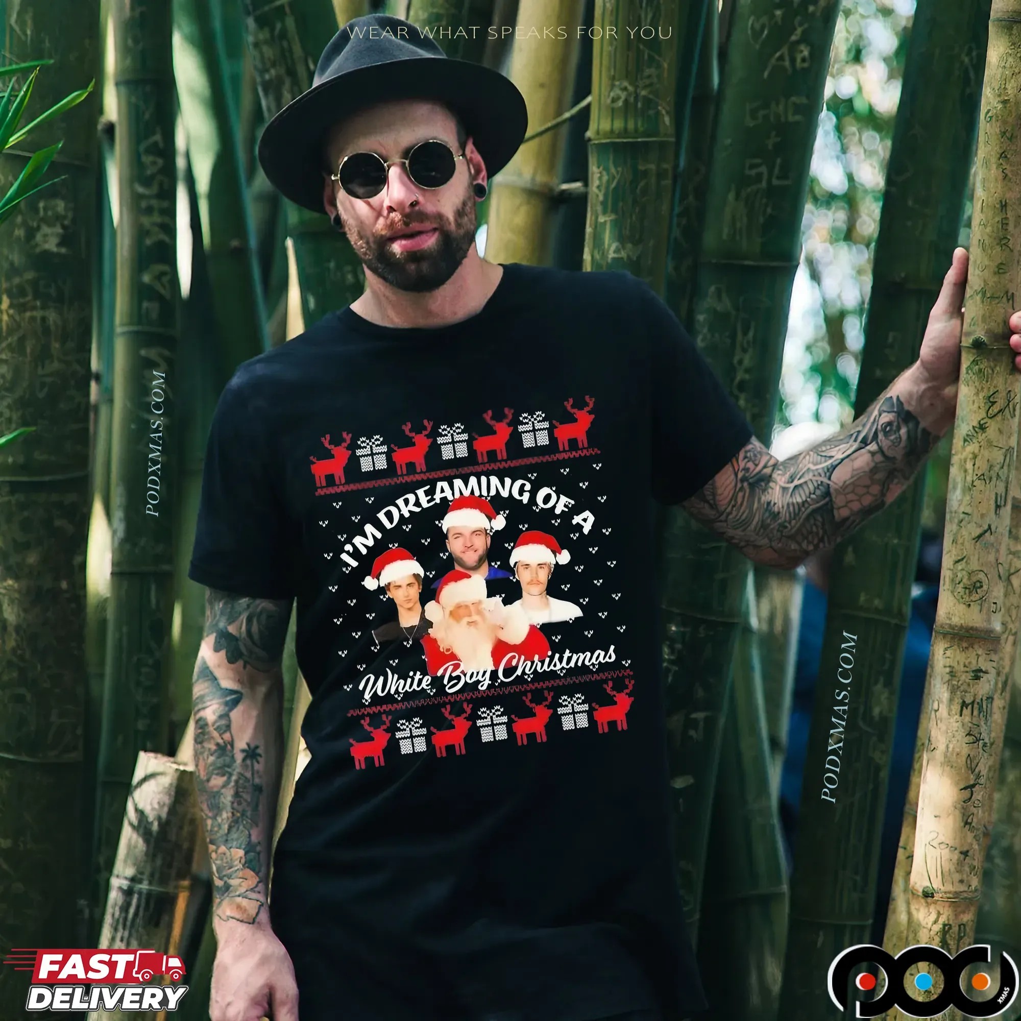 Santa Skattebo Chalamet Bieber I'm Dreaming Of A White Boy Ugly Xmas T Shirt