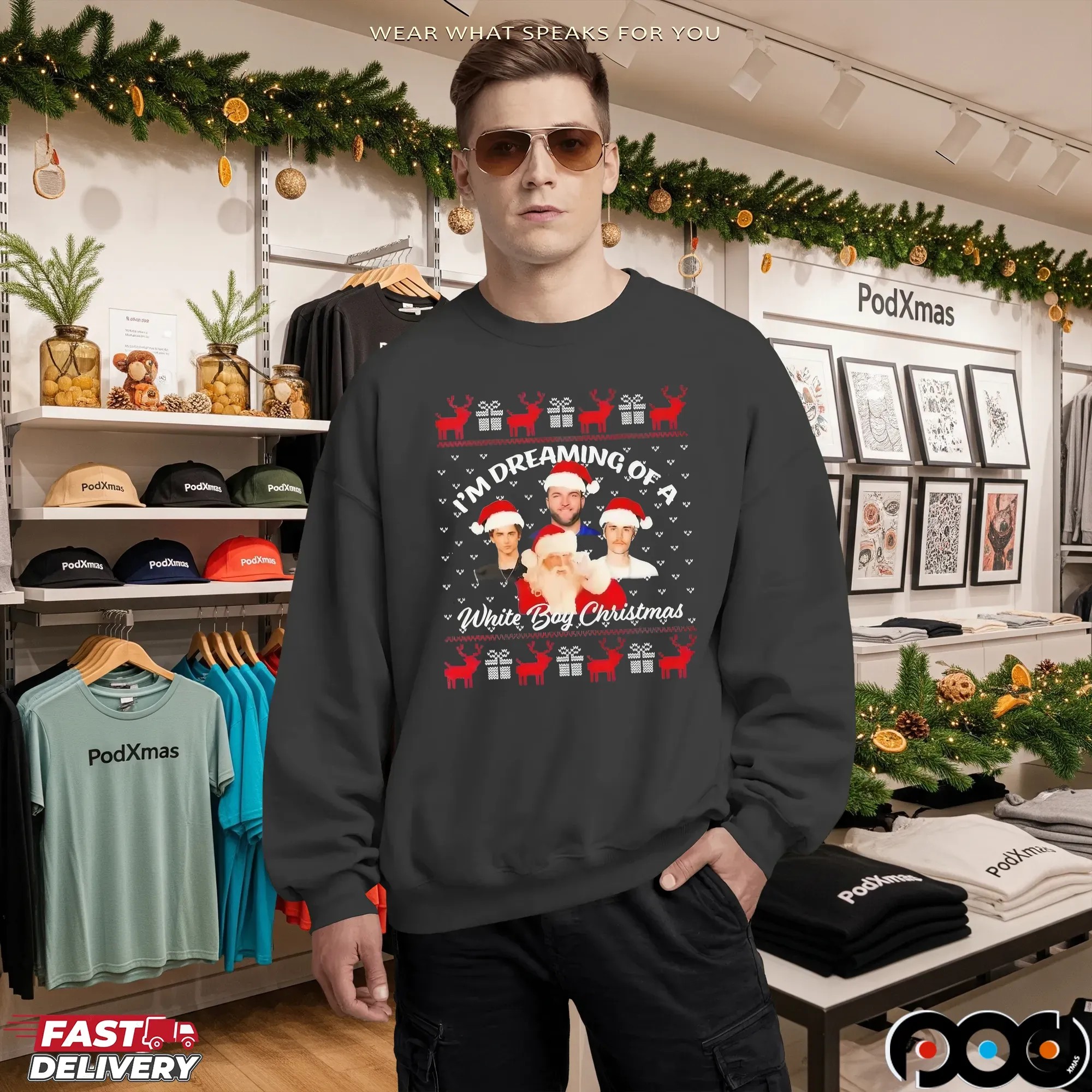 Santa Skattebo Chalamet Bieber I'm Dreaming Of A White Boy Ugly Xmas T Shirt