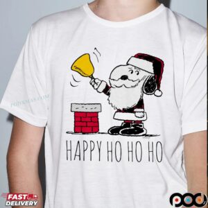 Santa Snoopy Bell Ringer Happy Ho Ho Ho Christmas T Shirt