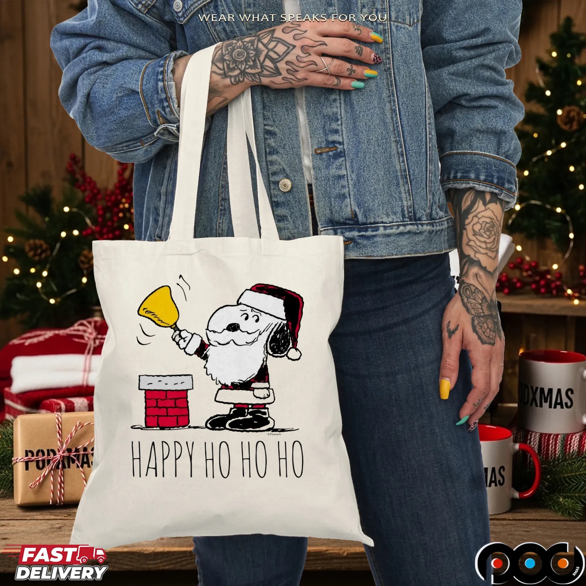 Santa Snoopy Bell Ringer Happy Ho Ho Ho Christmas T Shirt