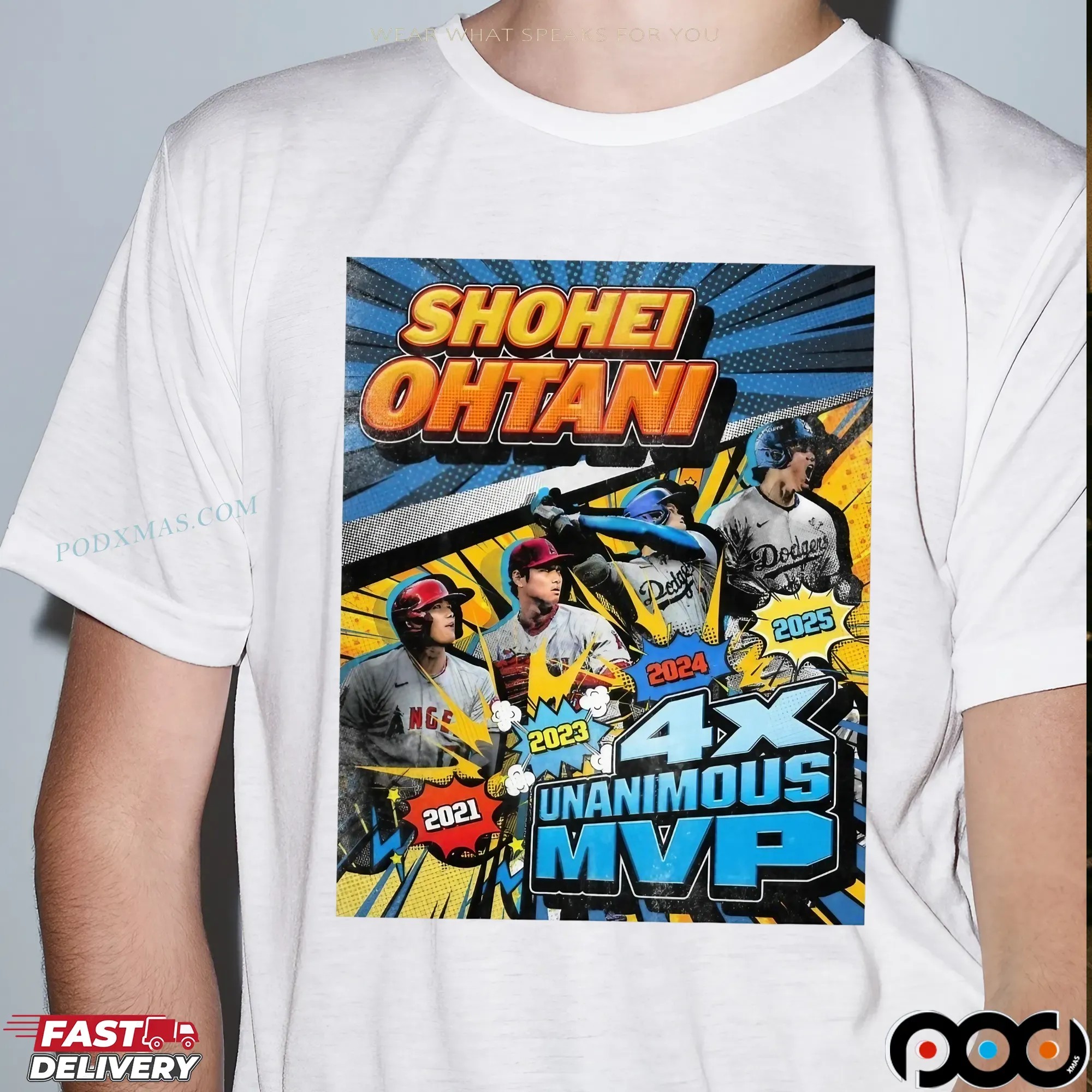 Shohei Ohtani 4X Unanimous MVP 2021 2023 2024 2025 LA Dodgers Comic Style T Shirt