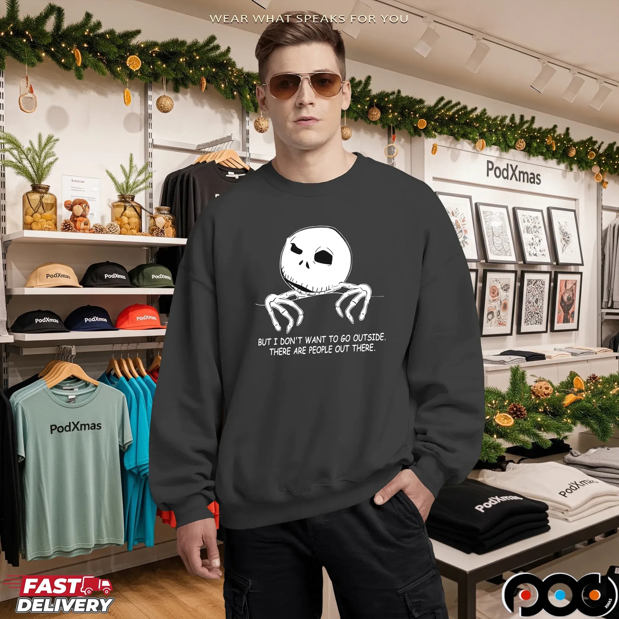 Skellington But I Don't Want To Go Outside There Are People Out There Shirt
