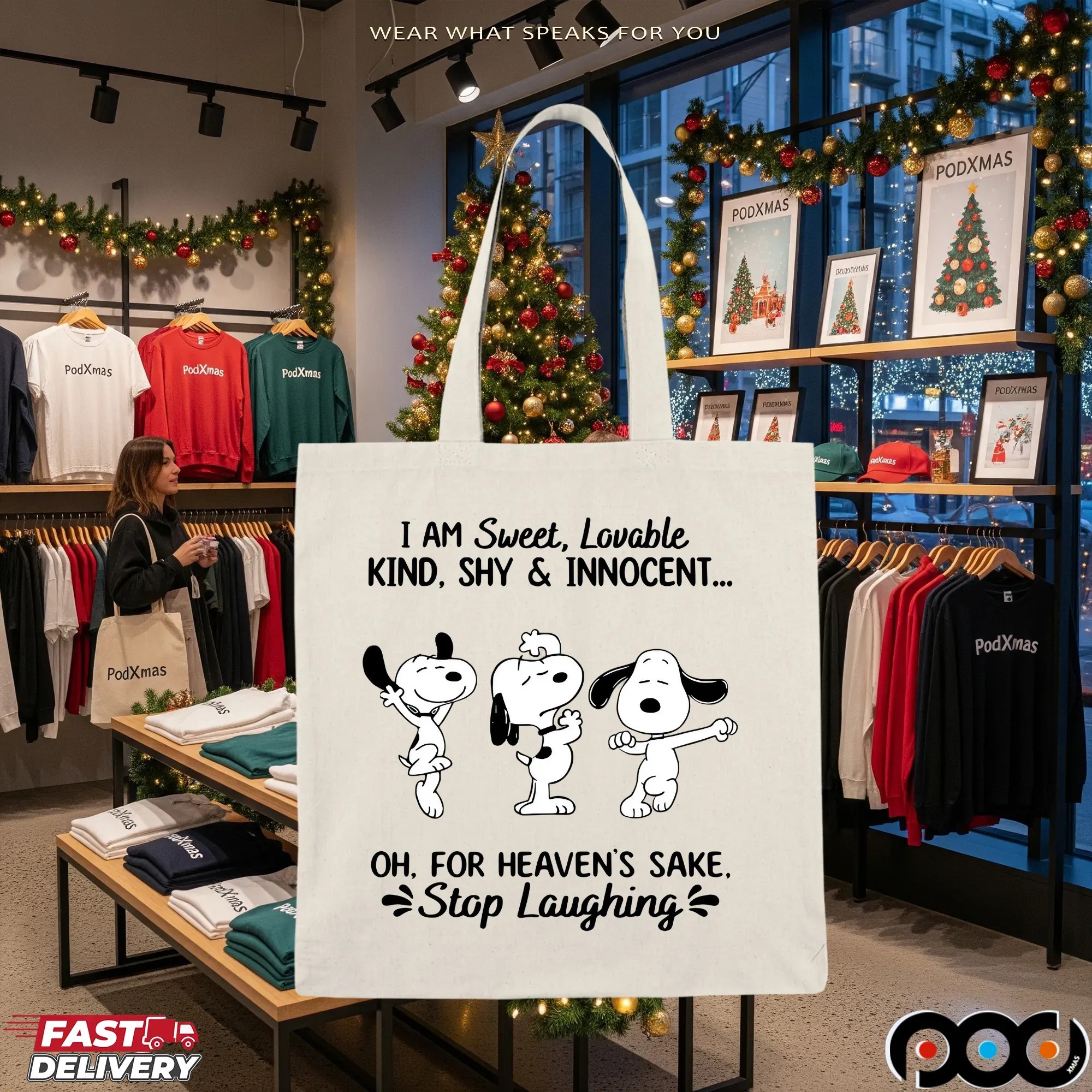 Snoopy I Am Sweet, Lovable Kind, Shy & Innocent Oh, For Heaven's Sake Stop Laughing T Shirt