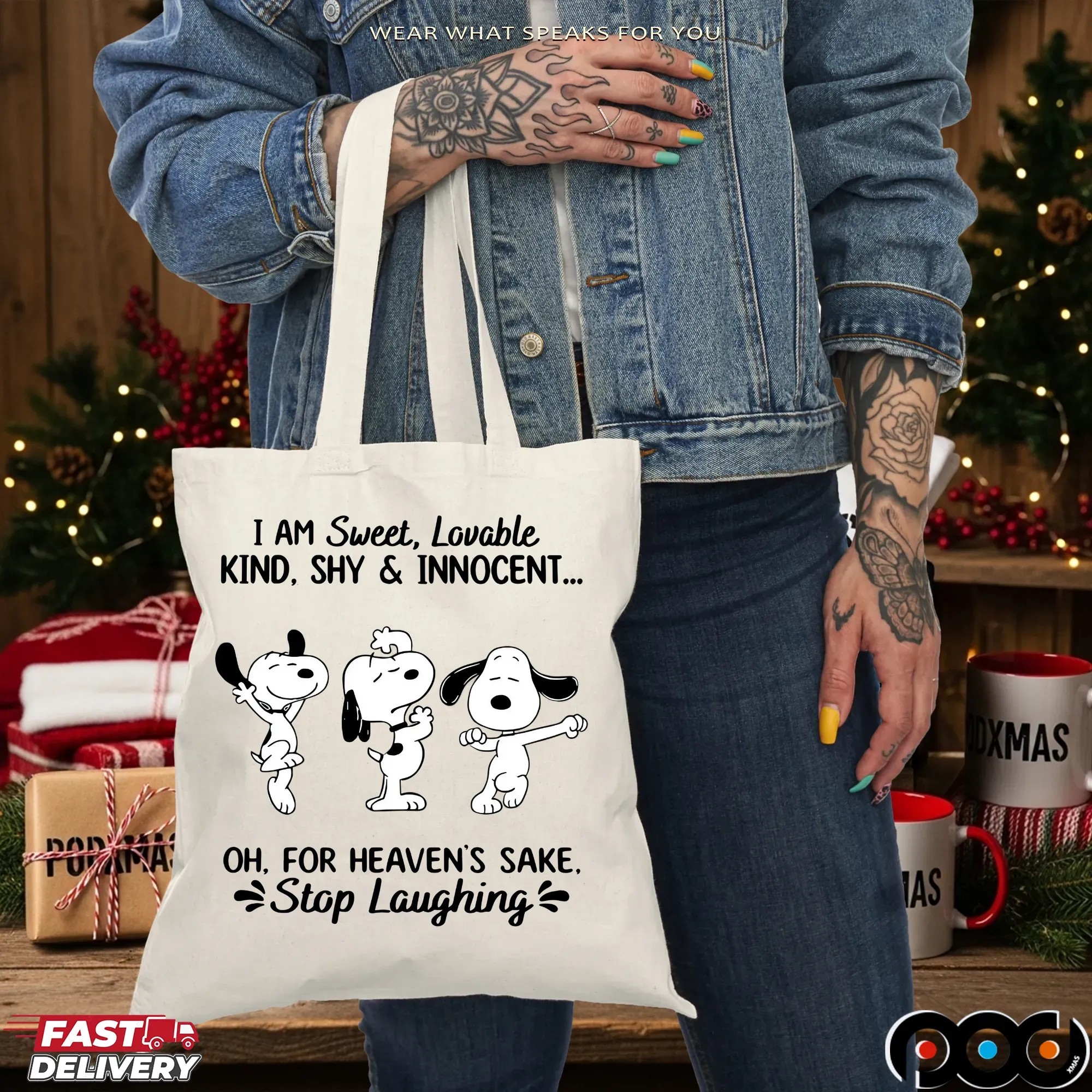Snoopy I Am Sweet, Lovable Kind, Shy & Innocent Oh, For Heaven's Sake Stop Laughing T Shirt