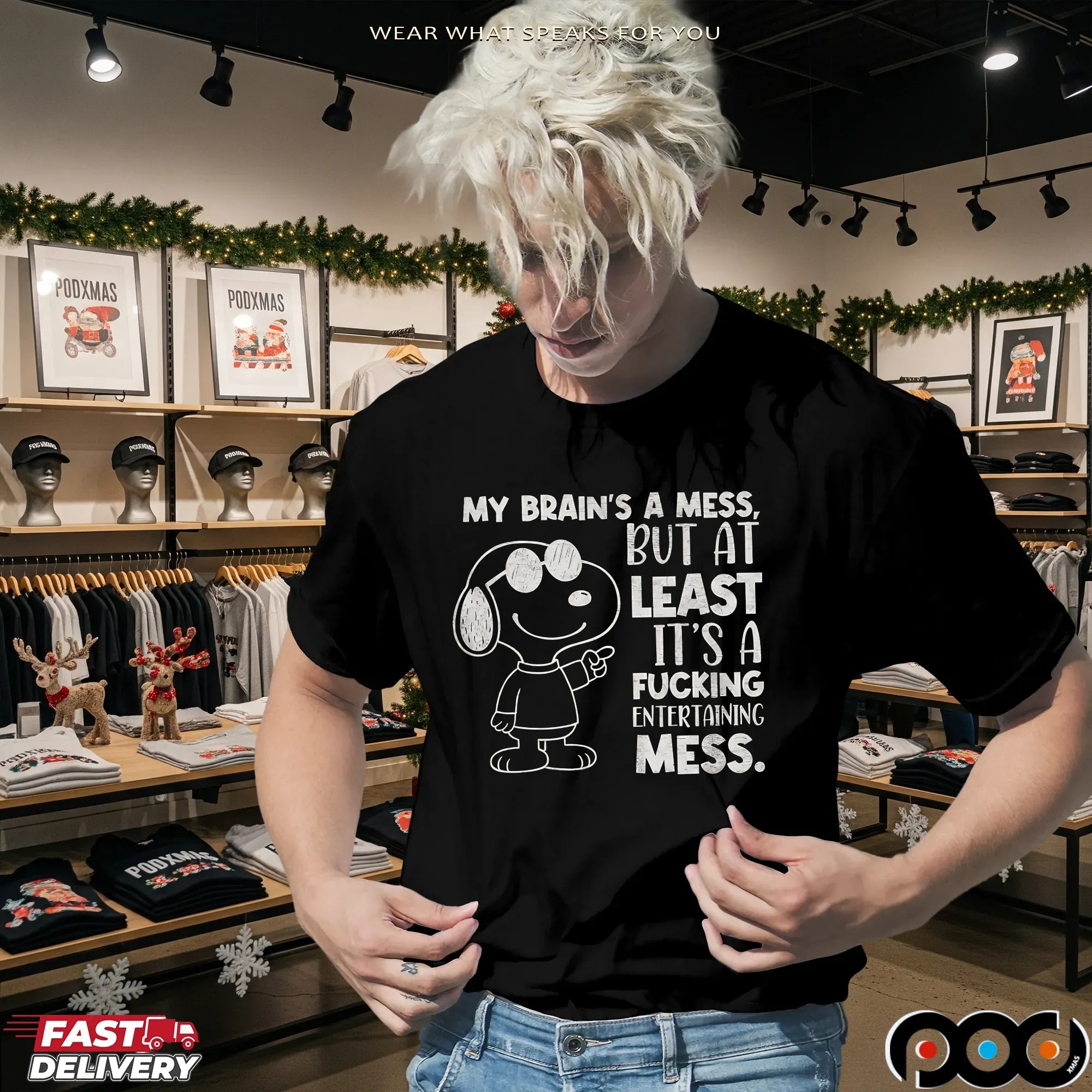 Snoopy My Brain's A Mess But At Least It's A Fucking Entertaining Mess Meme T Shirt