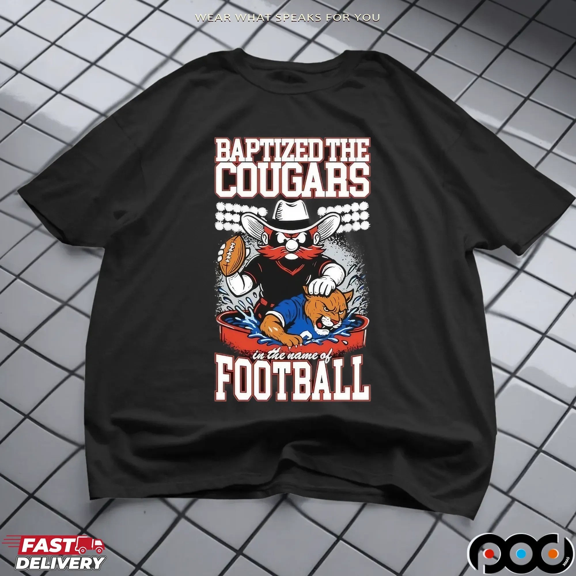 Texas Tech Red Raiders Vs Byu Cougars Baptized The Cougars Rivalry Graphic T Shirt