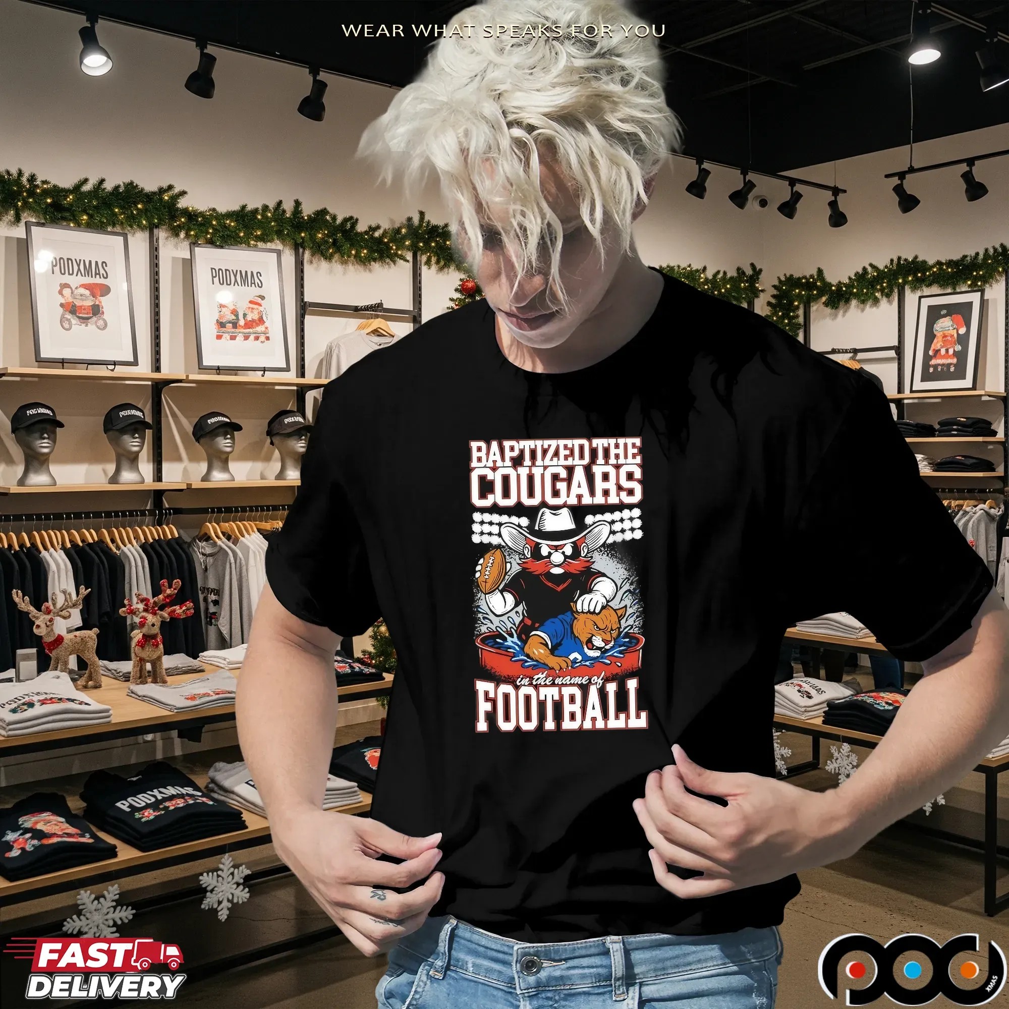 Texas Tech Red Raiders Vs Byu Cougars Baptized The Cougars Rivalry Graphic T Shirt