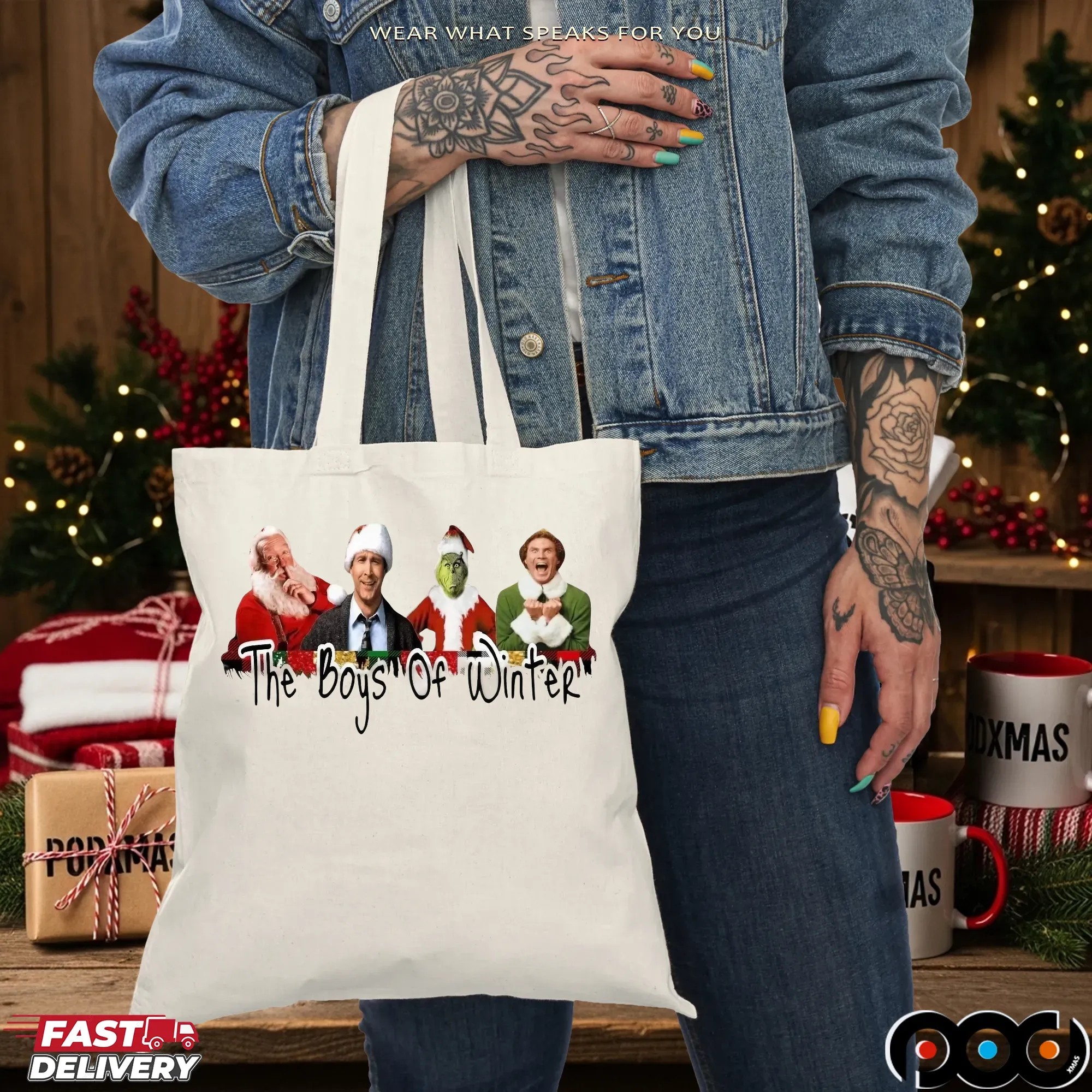 The Boys of Winter Christmas Movie Characters Featuring Santa, Griswold, Grinch, and Elf T Shirt