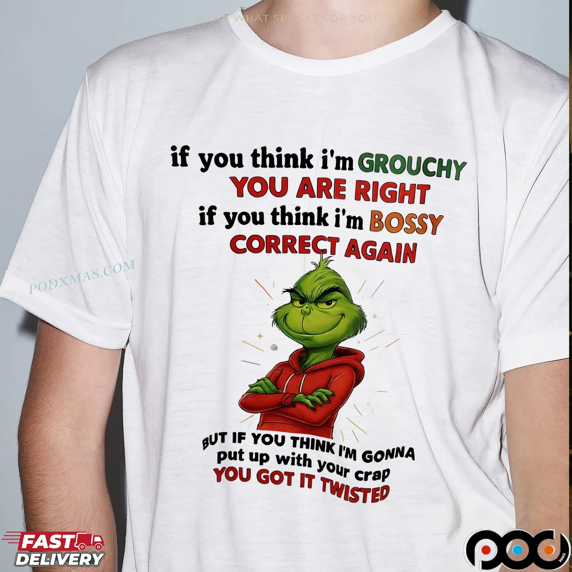 The Grinch If You Think I'm Grouchy You Are Right If You Think I'm Bossy Correct Again But If You Think I'm Gonna Put Up With Your Crap You Got It Twisted T Shirt