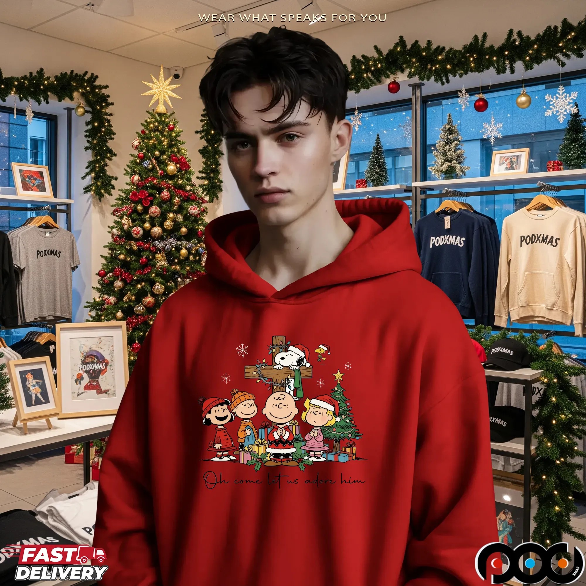 The Peanuts Oh Come Let Us Adore Him Cross Christmas T Shirt