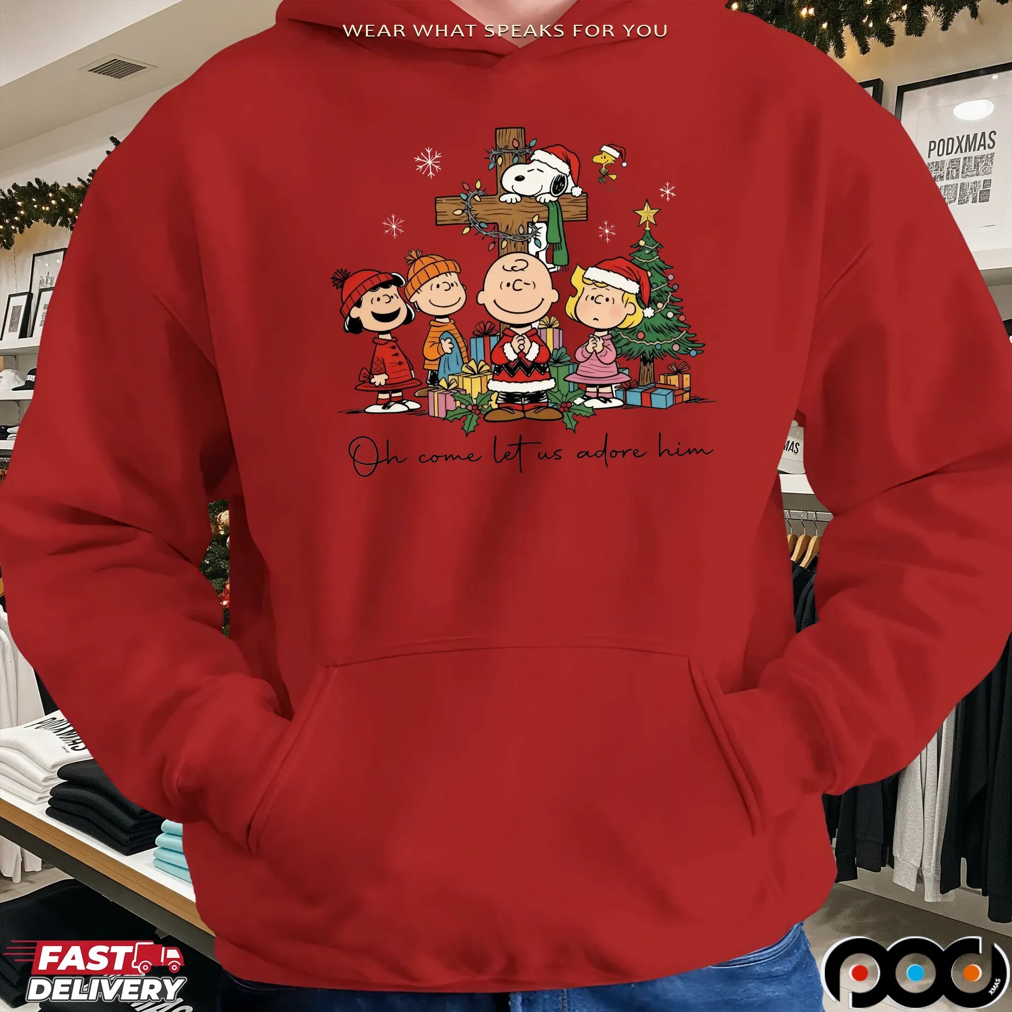 The Peanuts Oh Come Let Us Adore Him Cross Christmas T Shirt
