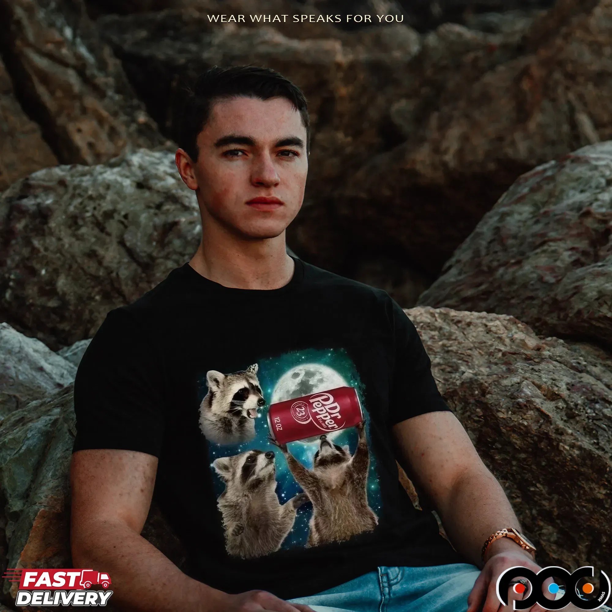 Three Raccoons Under The Moon Dr Pepper T Shirt