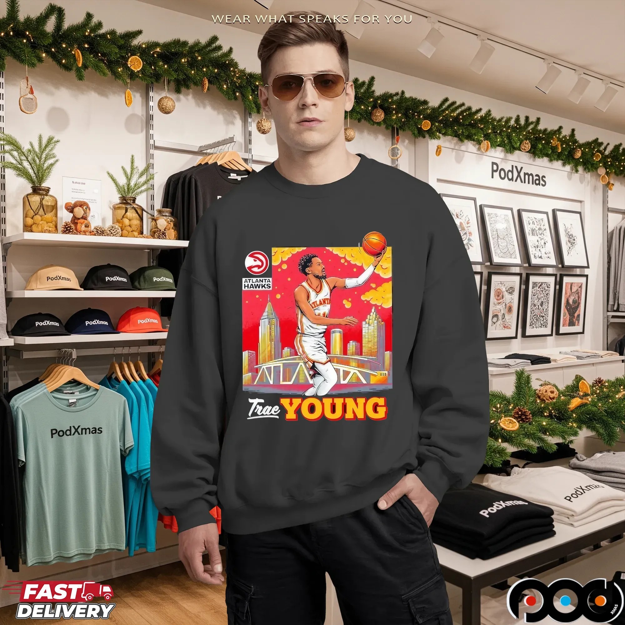 Trae Young NBA Atlanta Hawks Skyline Graphic T Shirt