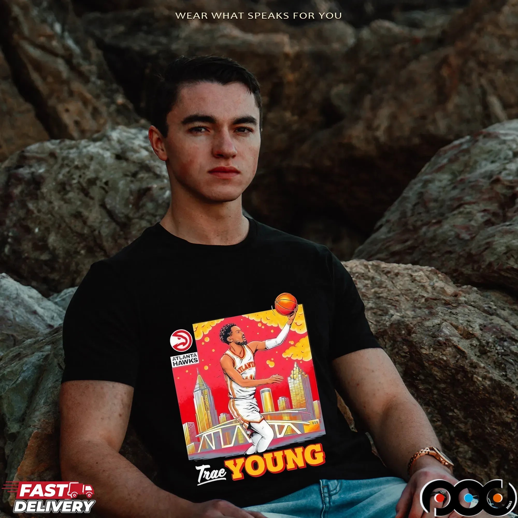 Trae Young NBA Atlanta Hawks Skyline Graphic T Shirt