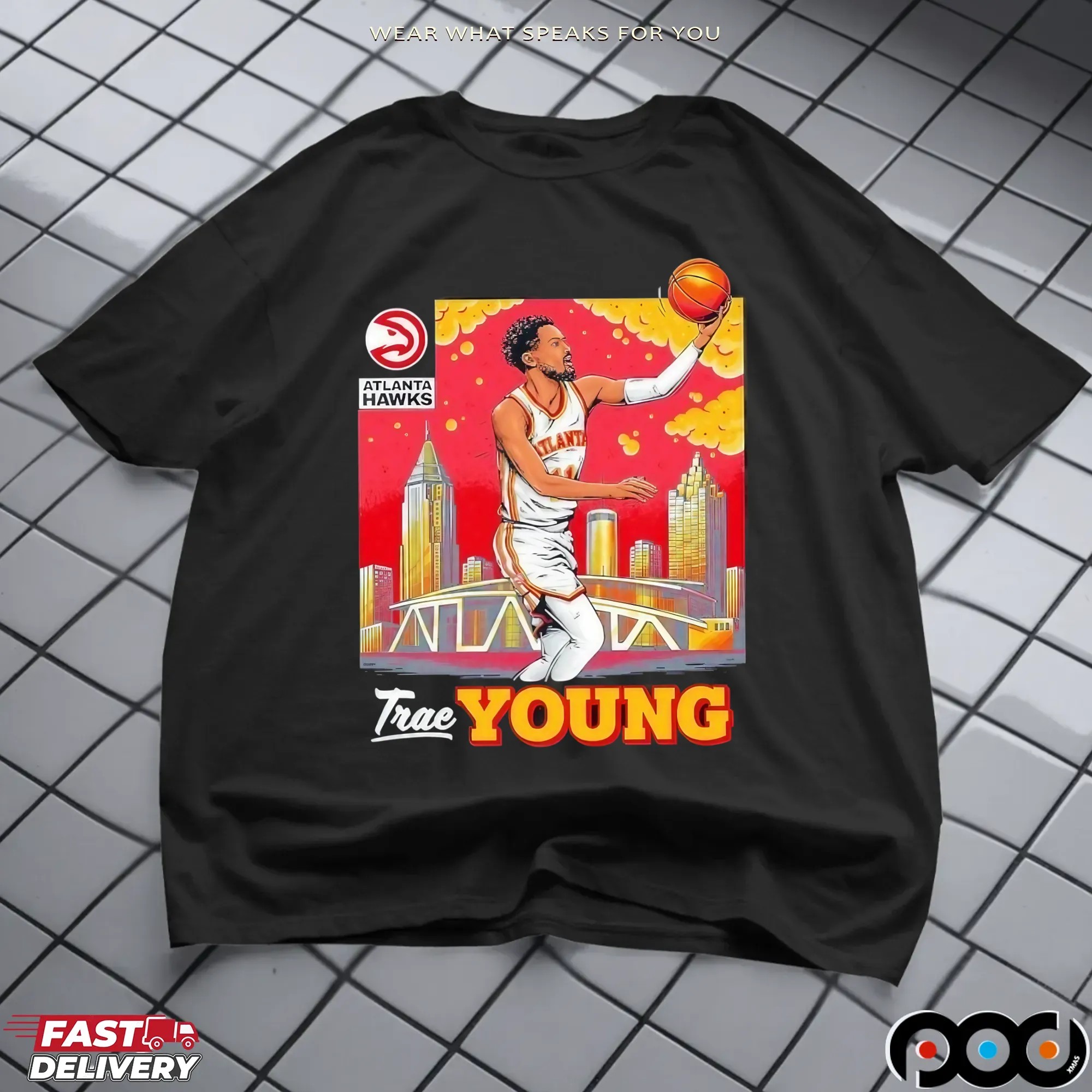 Trae Young NBA Atlanta Hawks Skyline Graphic T Shirt