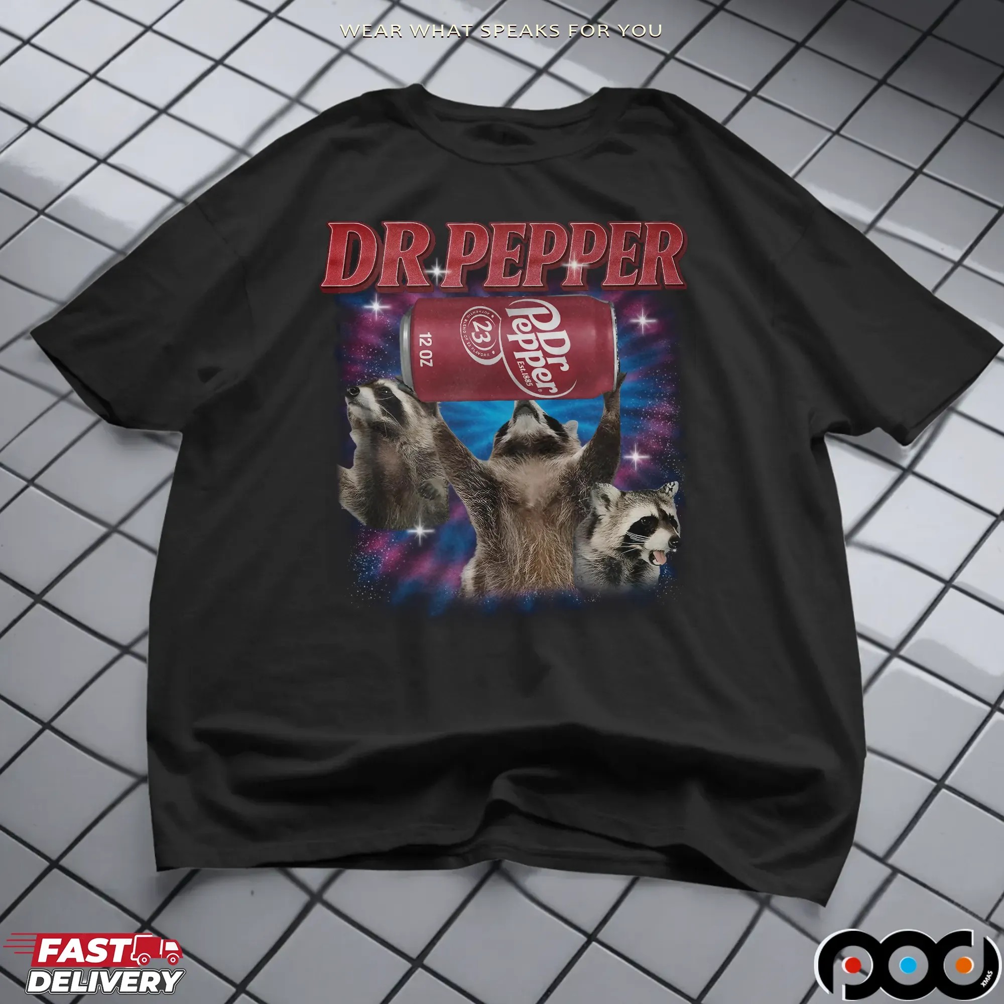 Vintage Three Raccoons Dr Pepper Parody Bootleg T Shirt