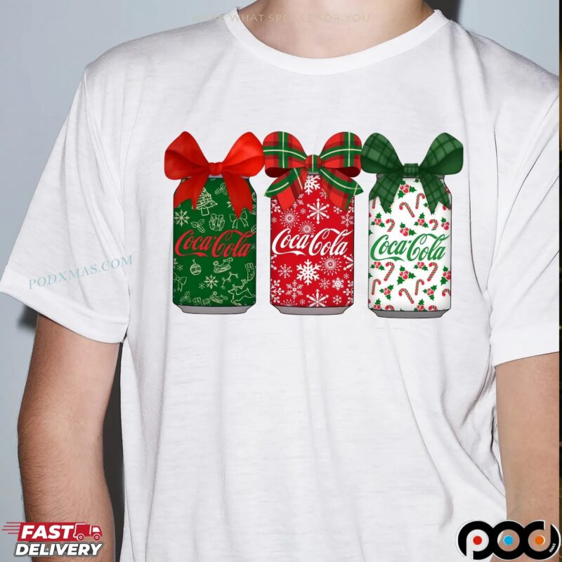 Coca Cola Cans With Coquette Bow Christmas Soda Lover T Shirt