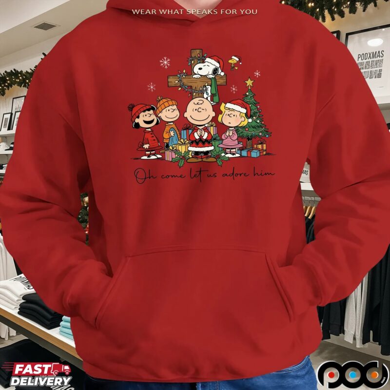 The Peanuts Oh Come Let Us Adore Him Cross Christmas T Shirt