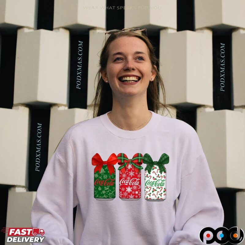 Coca Cola Cans With Coquette Bow Christmas Soda Lover T Shirt