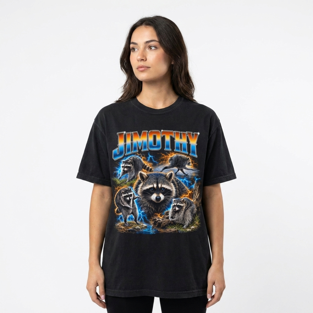 Jimothy Raccoon Vintage Bootleg T-Shirt Funny Trash Panda Graphic Tee