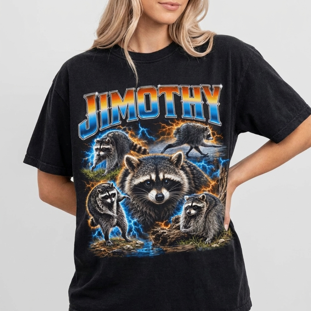 Jimothy Raccoon Vintage Bootleg T-Shirt Funny Trash Panda Graphic Tee