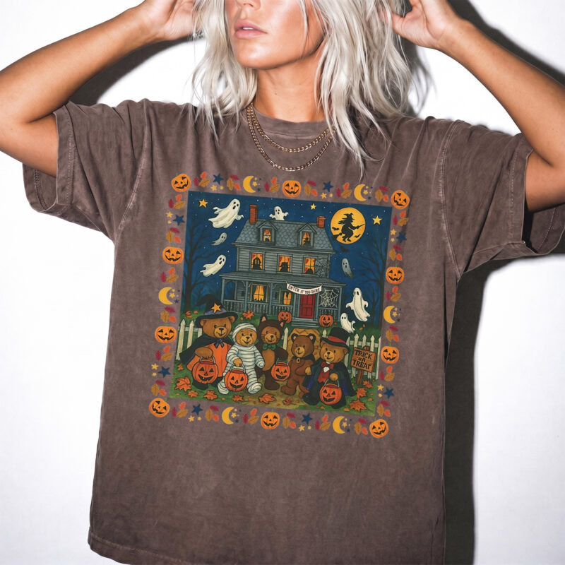 Vintage Halloween Bear T-Shirt - Trick or Treat Spooky Graphic Tee