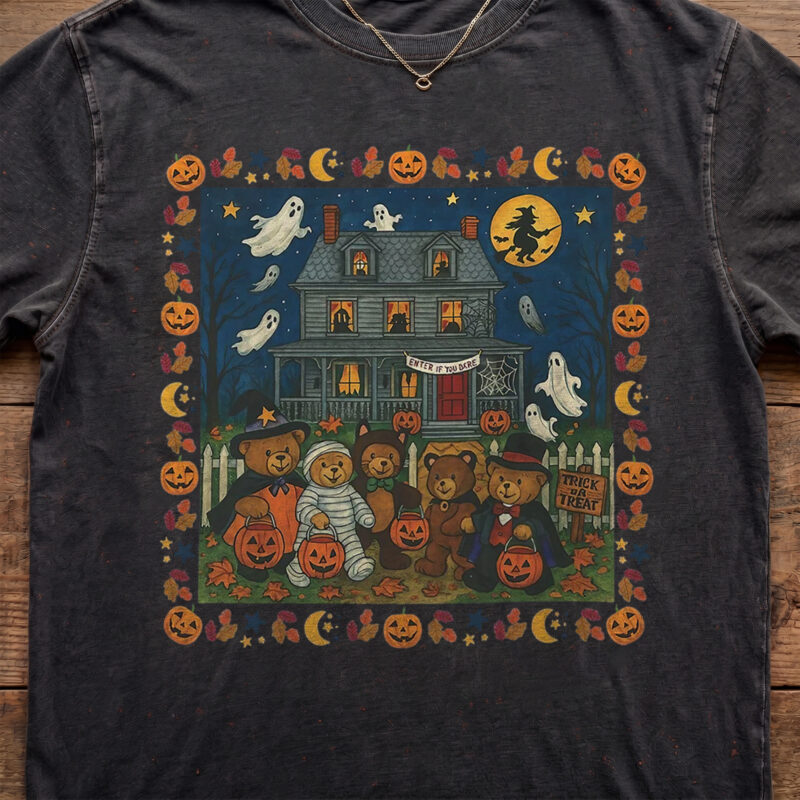 Vintage Halloween Bear T-Shirt - Trick or Treat Spooky Graphic Tee