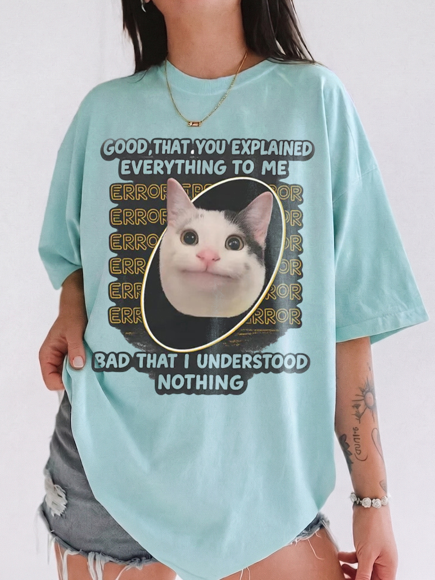 Funny Error Cat Meme Graphic T-Shirt - Sarcastic IT Humor Tee